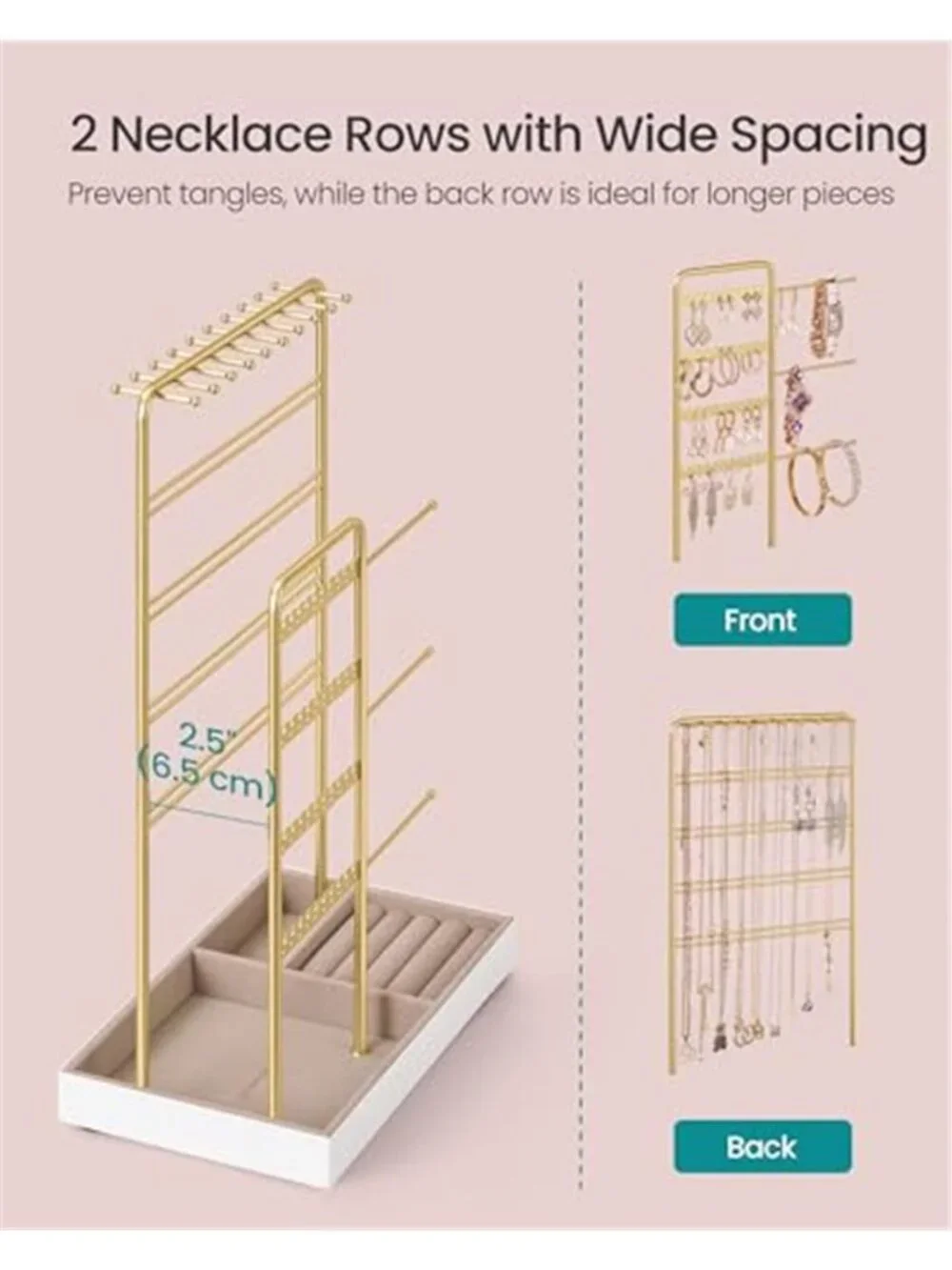 Necklace Holder, Jewelry Stand Holder Organizer,Jewelry Display with Metal Frame